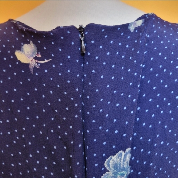 Vintage 80s/90s Jonathan Martin Blue Polka Dot Floral Maxi Dress Button Down - Picture 6 of 15